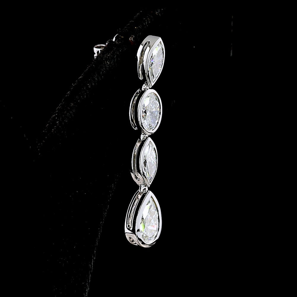 14K White Gold North-South Mixed Shape Hanging Earrings with Bezel Set Marquise Oval and Pear Lab Diamonds - 3.57 Carats Total Diamond Weight - Covaloro Fine Jewelry