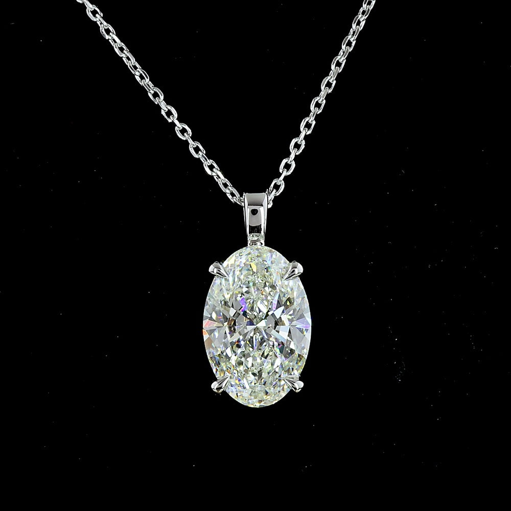 14K White Gold North-South Oval Cut Lab Diamond Solitaire Pendant - 2.90 Carat Total Weight, G Color VVS1 Clarity - Covaloro Fine Jewelry