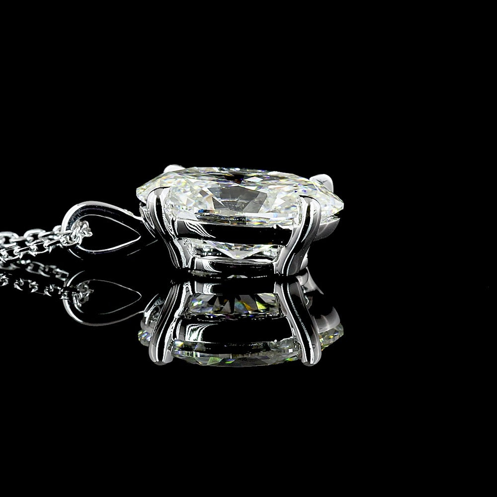 14K White Gold North-South Oval Cut Lab Diamond Solitaire Pendant - 2.90 Carat Total Weight, G Color VVS1 Clarity - Covaloro Fine Jewelry
