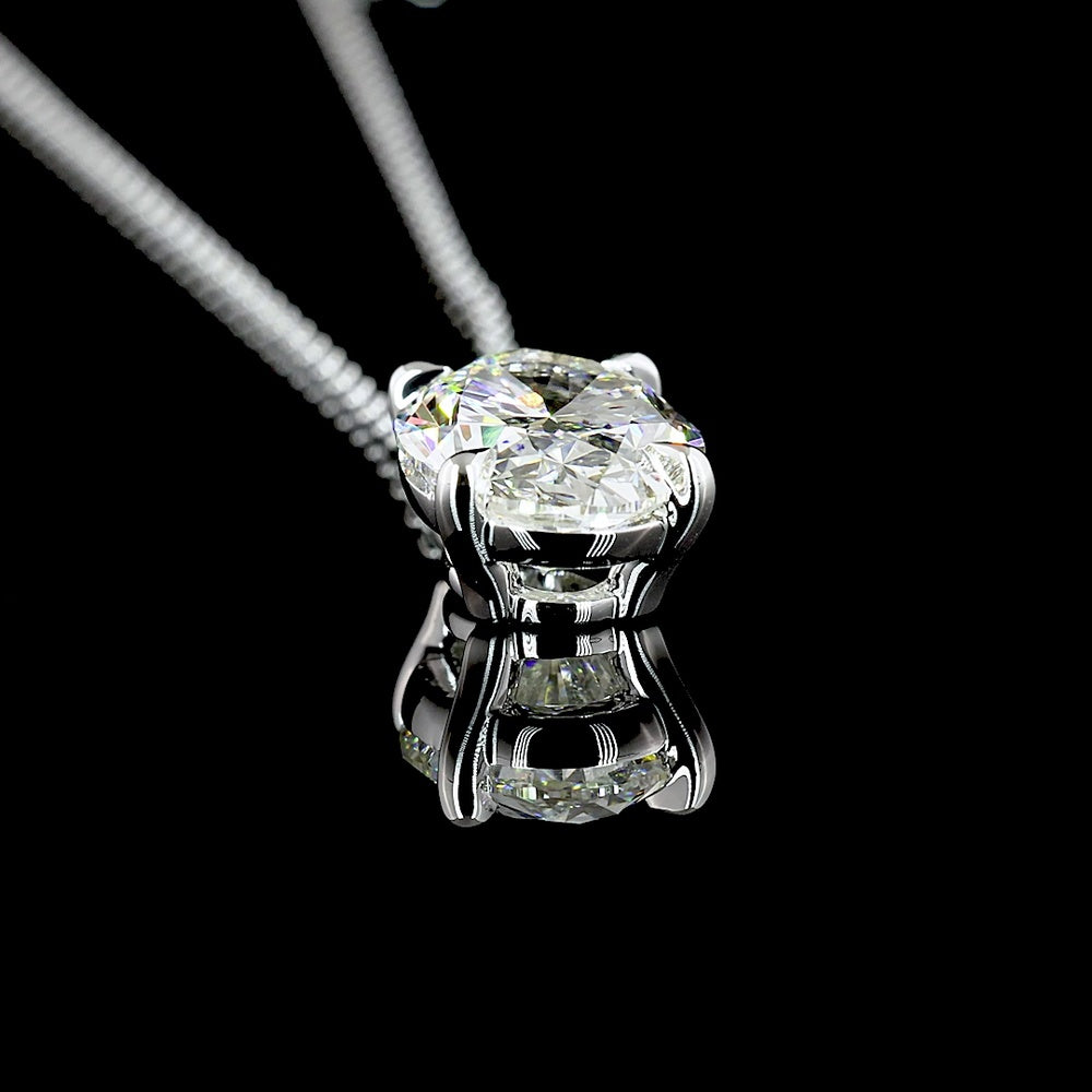 14K White Gold North-South Oval Cut Lab Diamond Solitaire Pendant - 2.90 Carat Total Weight, G Color VVS1 Clarity - Covaloro Fine Jewelry