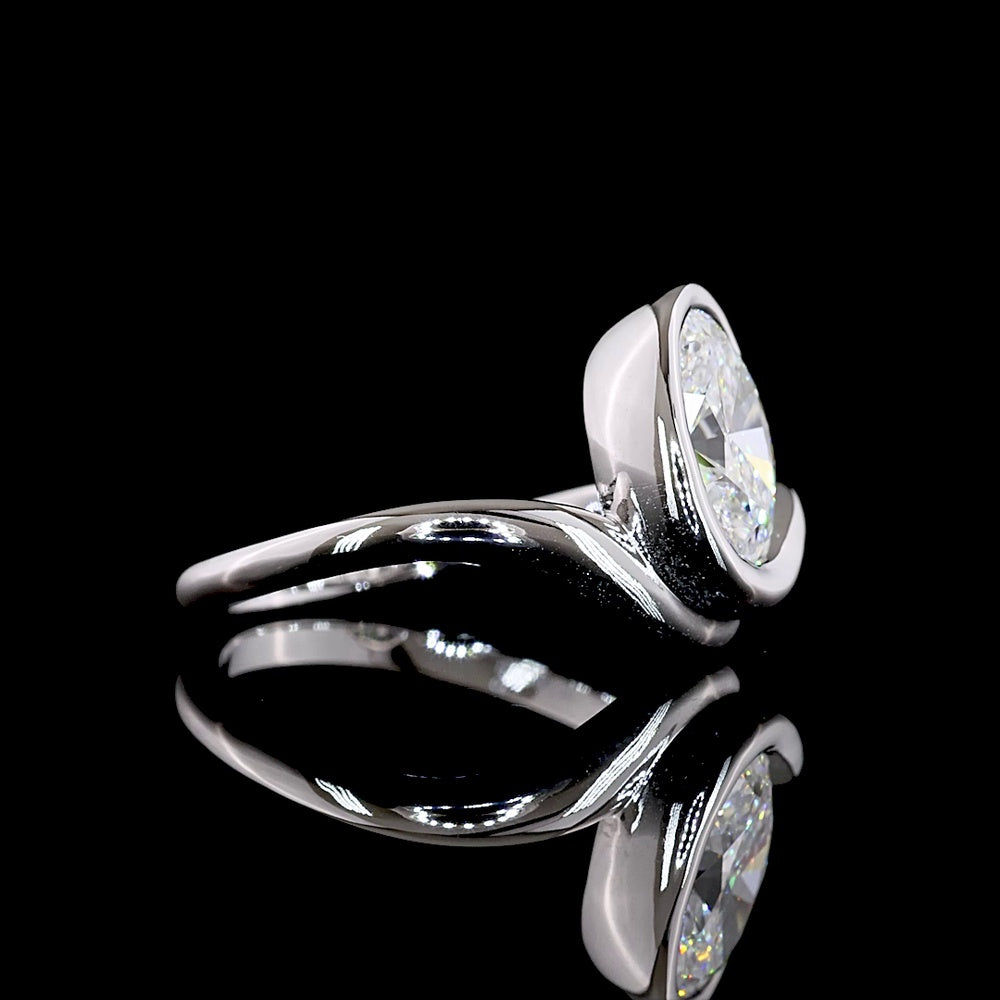 14K White Gold North-South Oval Cut Lab Diamond Solitaire Ring - 1.51 Carat, E Color VVS2 Clarity with Half Bezel Setting - Covaloro Fine Jewelry
