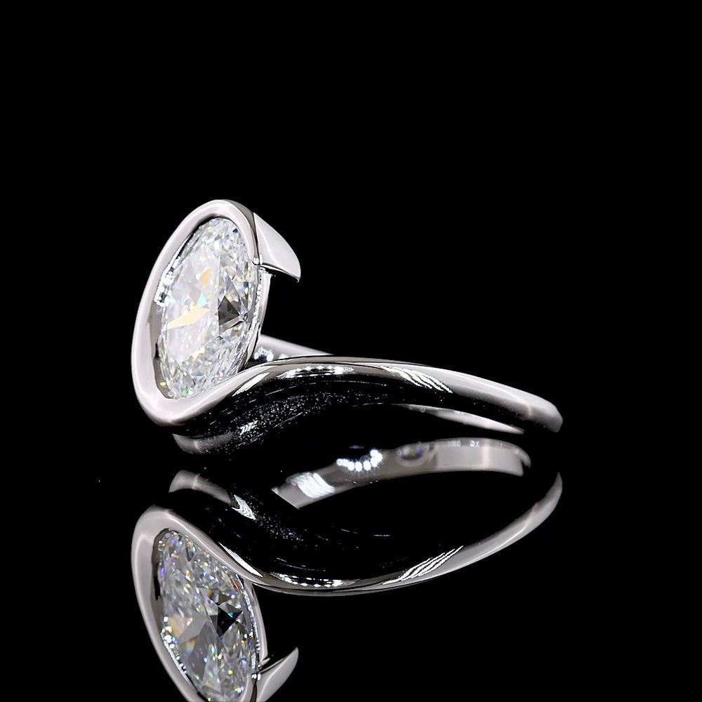 14K White Gold North-South Oval Cut Lab Diamond Solitaire Ring - 1.51 Carat, E Color VVS2 Clarity with Half Bezel Setting - Covaloro Fine Jewelry