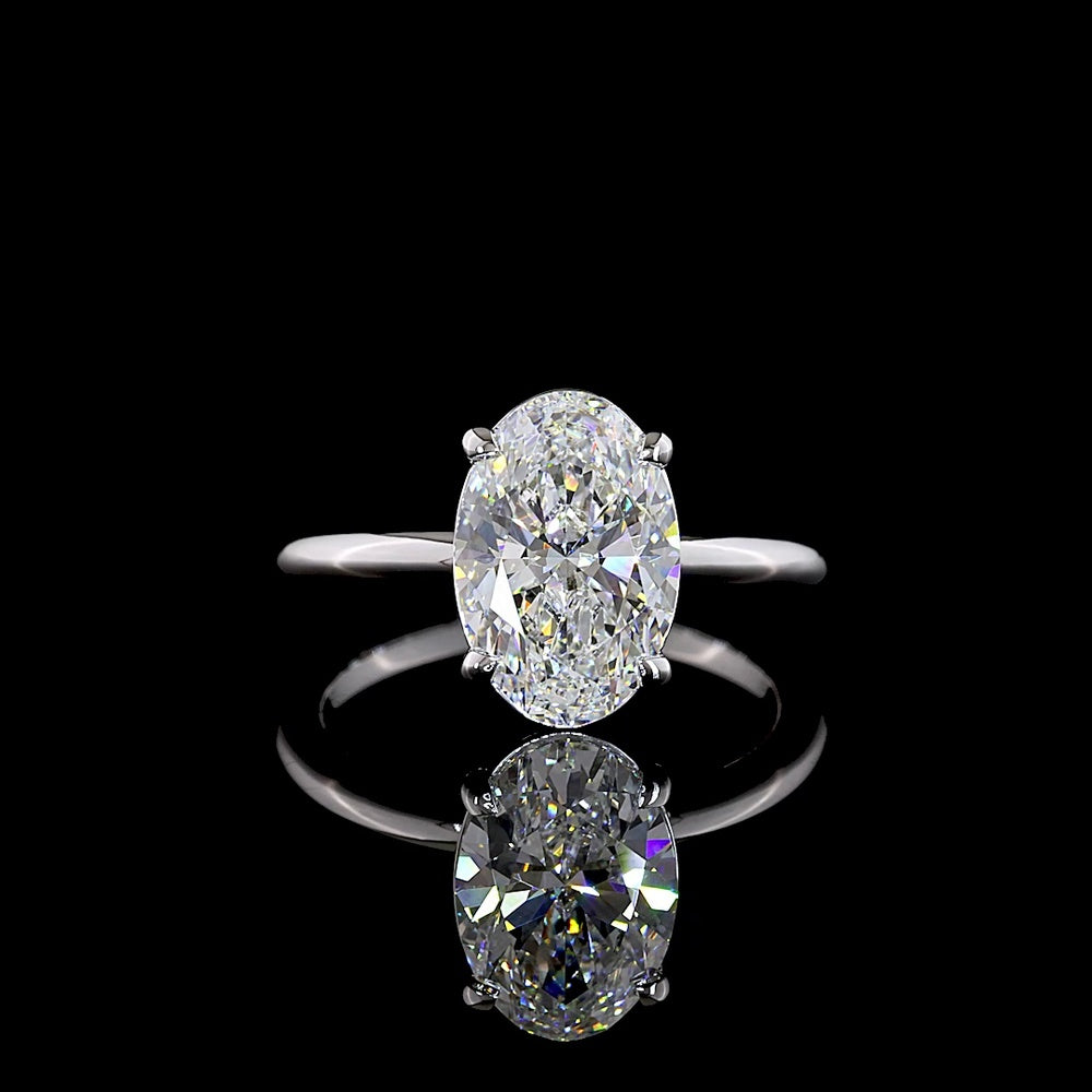 14K White Gold North-South Oval Cut Lab Diamond Solitaire Ring - 3.06 Carat, E-F Color, VS1 Clarity, IGI Certified - Covaloro Fine Jewelry