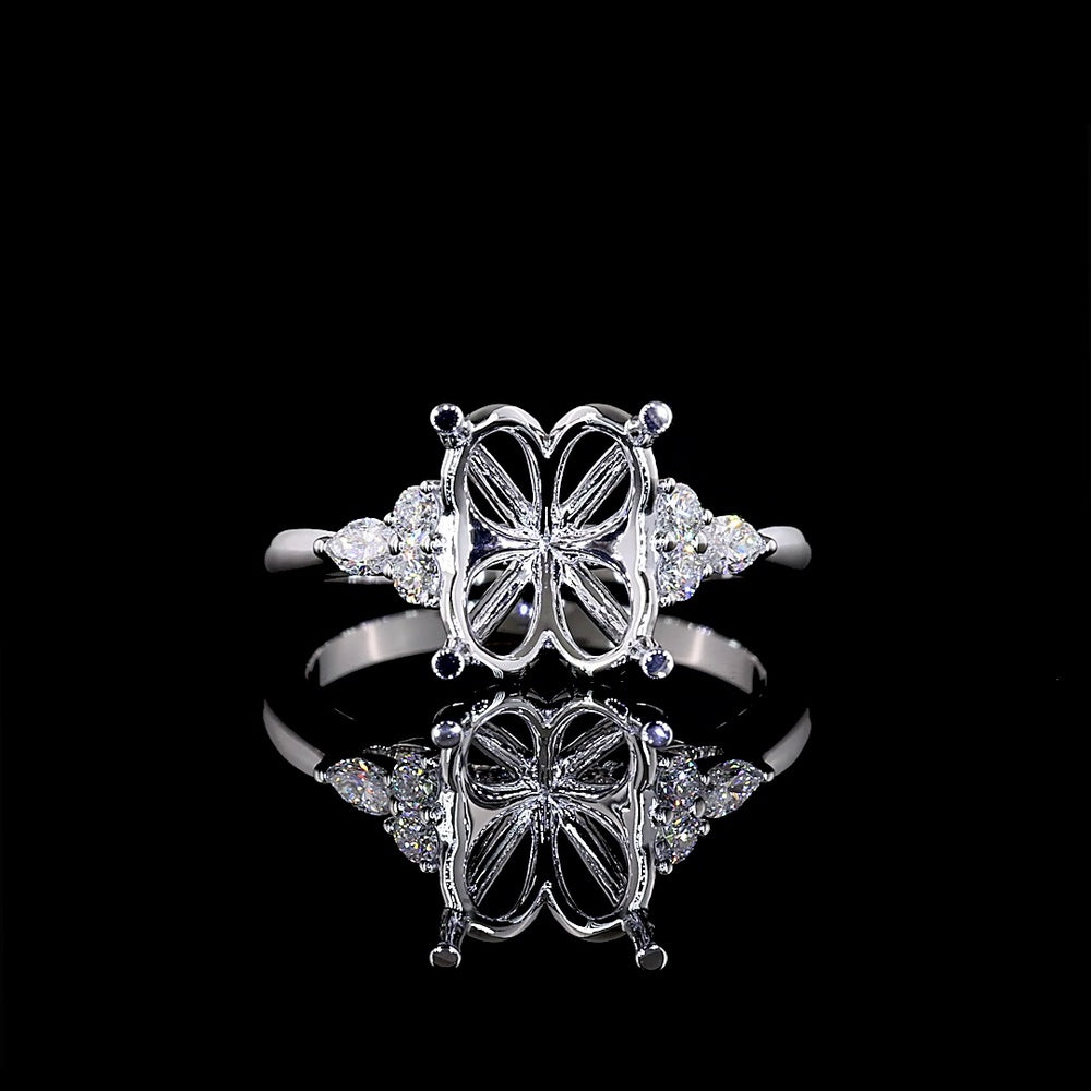 14K White Gold North-South Oval Cut Lab Diamond Solitaire Ring with Marquise and Round Accents - 3.53 Carat Total Weight, IGI Certified E VVS2 - Covaloro Fine Jewelry