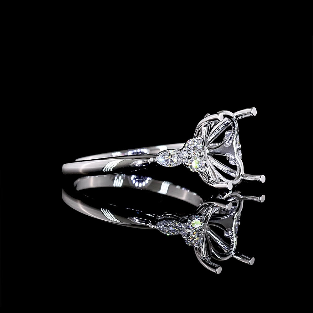 14K White Gold North-South Oval Cut Lab Diamond Solitaire Ring with Marquise and Round Accents - 3.53 Carat Total Weight, IGI Certified E VVS2 - Covaloro Fine Jewelry