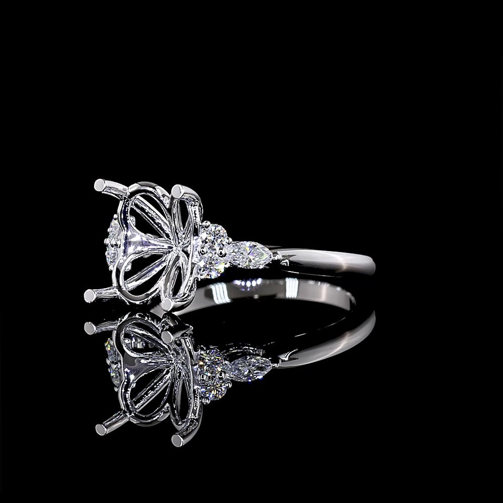 14K White Gold North-South Oval Cut Lab Diamond Solitaire Ring with Marquise and Round Accents - 3.53 Carat Total Weight, IGI Certified E VVS2 - Covaloro Fine Jewelry