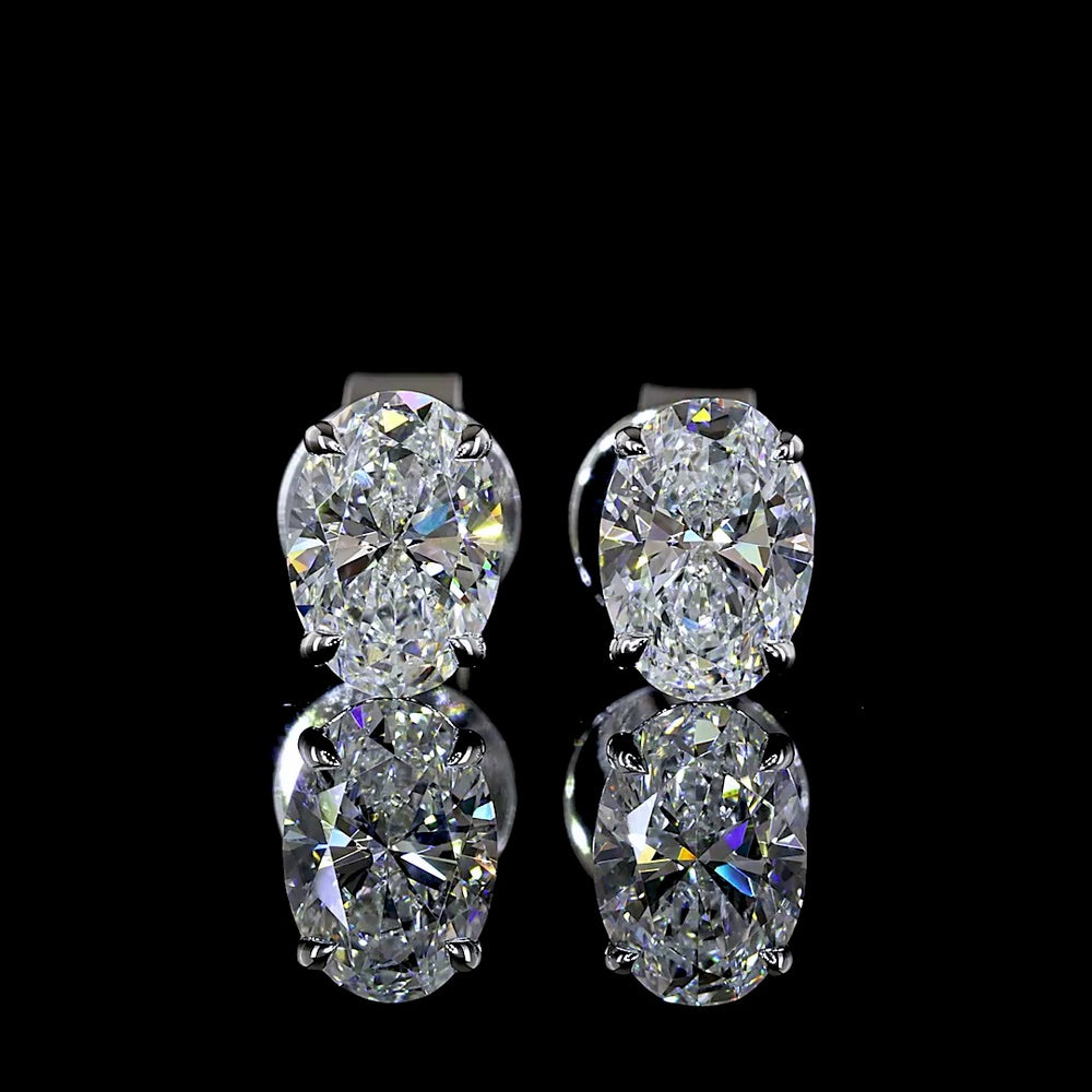 14K White Gold North-South Oval Cut Lab Diamond Stud Earrings - 1.09 Carats Total Diamond Weight (E-F Color, VS Clarity) - Covaloro Fine Jewelry
