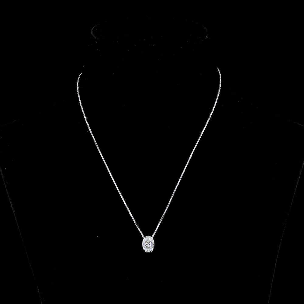 14K White Gold North-South Oval Cut Solitaire Pendant with Bezel Set Lab Diamond - 1.58 Carat Total Diamond Weight (E-F Color, VS1 Clarity) - Covaloro Fine Jewelry