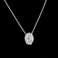 14K White Gold North-South Oval Cut Solitaire Pendant with Bezel Set Lab Diamond - 1.58 Carat Total Diamond Weight (E-F Color, VS1 Clarity) - Covaloro Fine Jewelry