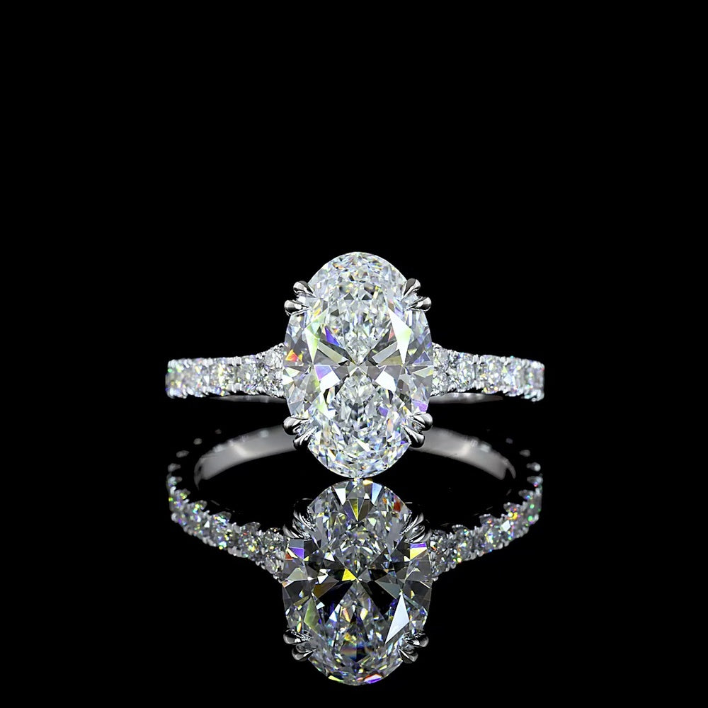 14K White Gold North-South Oval Cut Solitaire Shank Ring with Lab Grown D VS1 Diamond - 2.53 Carat Center, 3.11 Total Carat Weight - Covaloro Fine Jewelry