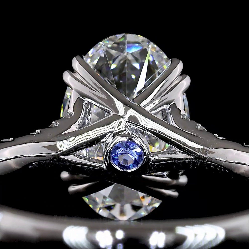 14K White Gold North-South Oval Cut Solitaire Shank Ring with Lab Grown D VS1 Diamond - 2.53 Carat Center, 3.11 Total Carat Weight - Covaloro Fine Jewelry