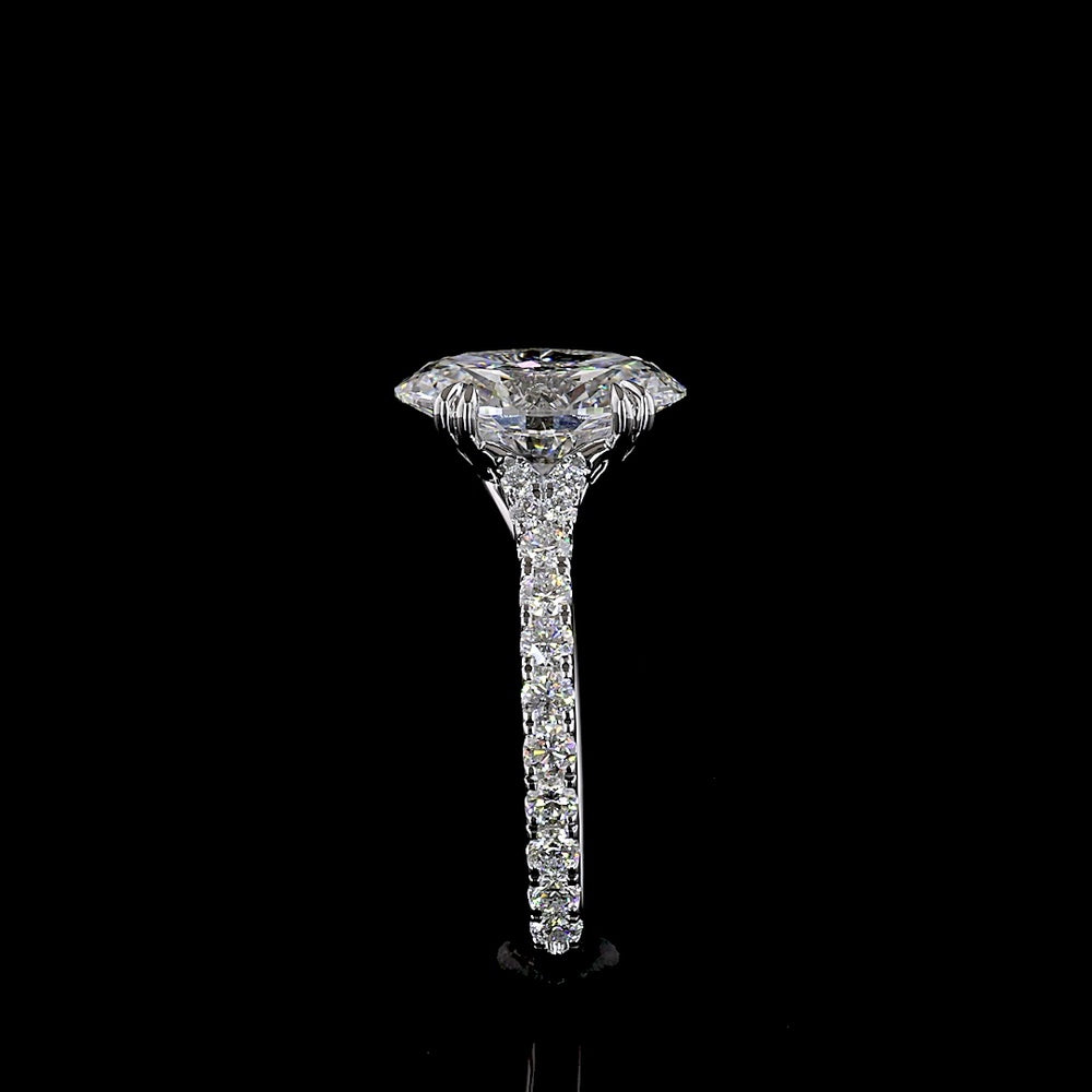 14K White Gold North-South Oval Cut Solitaire Shank Ring with Lab Grown D VS1 Diamond - 2.53 Carat Center, 3.11 Total Carat Weight - Covaloro Fine Jewelry