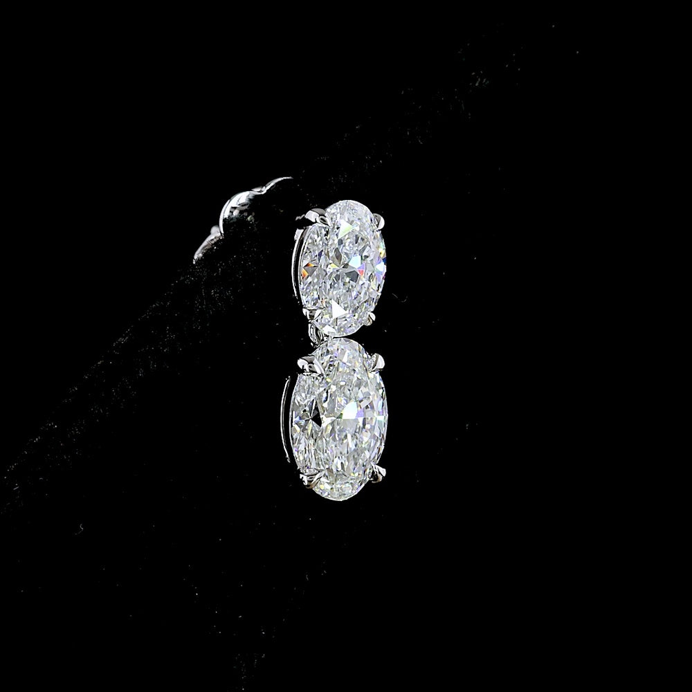 14K White Gold North-South Oval Lab Diamond Hanging Earrings - 3.04 Total Carat Weight, E-F Color, VS Clarity - Covaloro Fine Jewelry