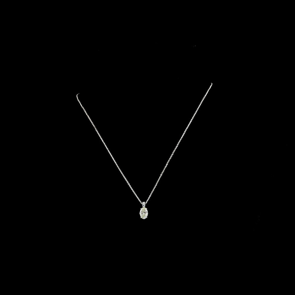 14K White Gold North-South Oval Lab Diamond Pendant with Brilliant Cut Accents - 1.09 Carat Total Diamond Weight - Covaloro Fine Jewelry