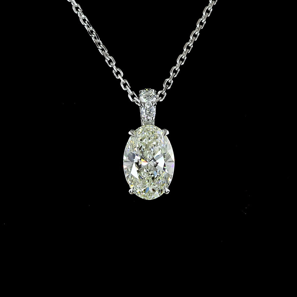 14K White Gold North-South Oval Lab Diamond Pendant with Brilliant Cut Accents - 1.09 Carat Total Diamond Weight - Covaloro Fine Jewelry
