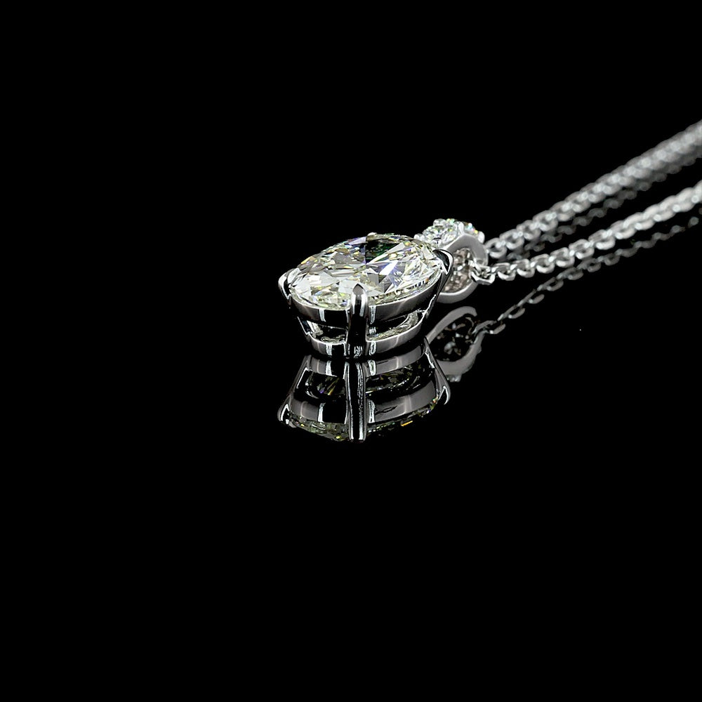 14K White Gold North-South Oval Lab Diamond Pendant with Brilliant Cut Accents - 1.09 Carat Total Diamond Weight - Covaloro Fine Jewelry