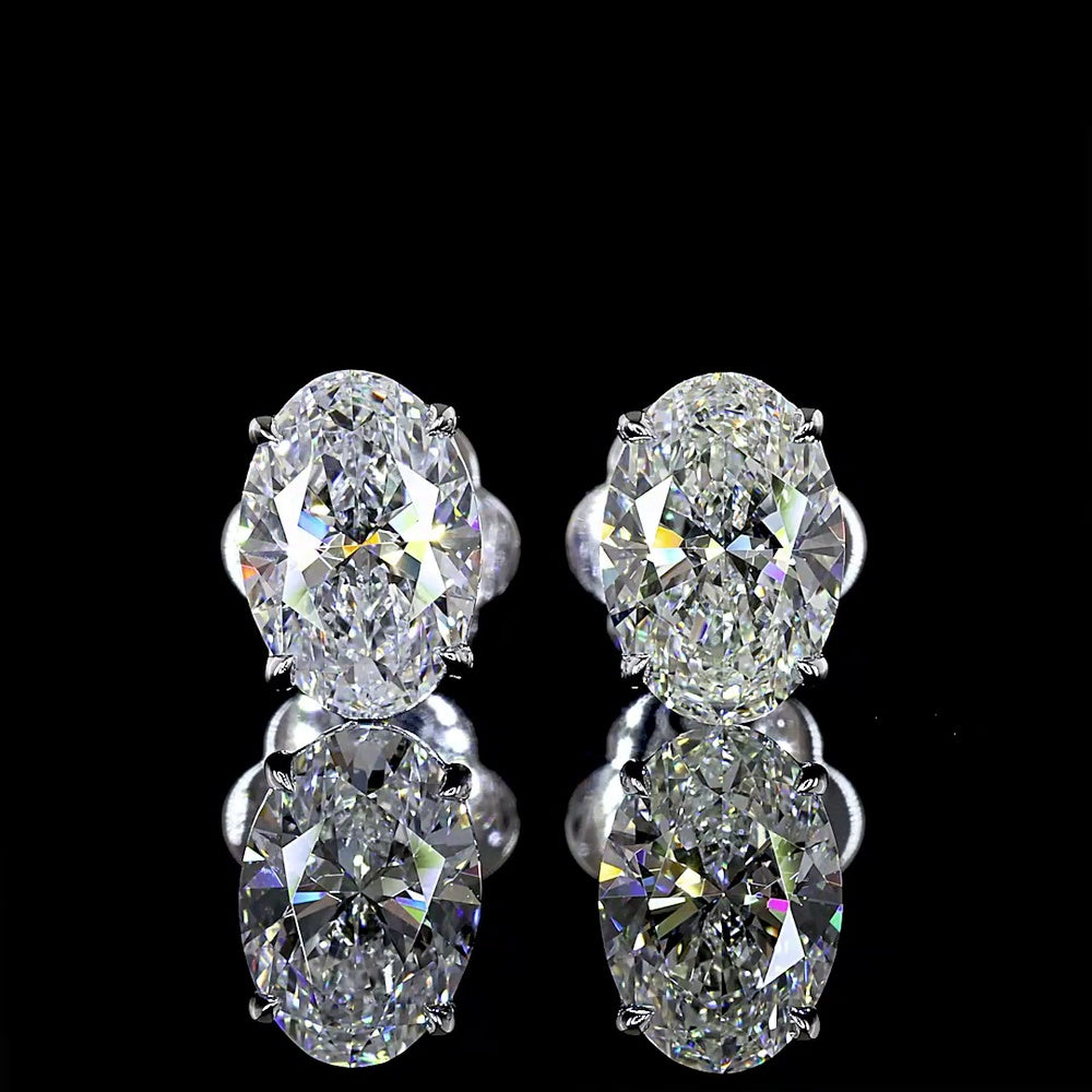14K White Gold North-South Oval Lab Diamond Stud Earrings - 2.03 Carat Total Weight (D & F Color, VS1 Clarity) - Covaloro Fine Jewelry