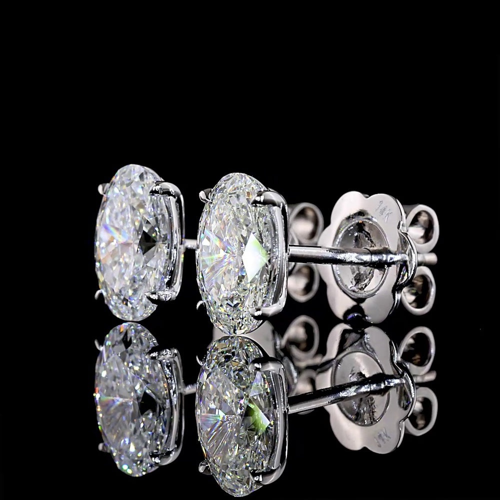 14K White Gold North-South Oval Lab Diamond Stud Earrings - 2.03 Carat Total Weight (D & F Color, VS1 Clarity) - Covaloro Fine Jewelry