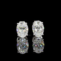 14K White Gold North-South Oval Lab Diamond Stud Earrings - 3.02 Carat Total Weight (E-F Color, VVS2 Clarity) with Prong Settings - Covaloro Fine Jewelry