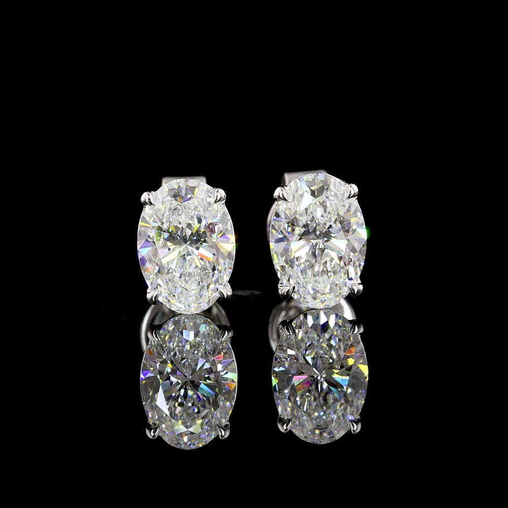 14K White Gold North-South Oval Lab Diamond Stud Earrings - 3.02 Carat Total Weight (E-F Color, VVS2 Clarity) with Prong Settings - Covaloro Fine Jewelry