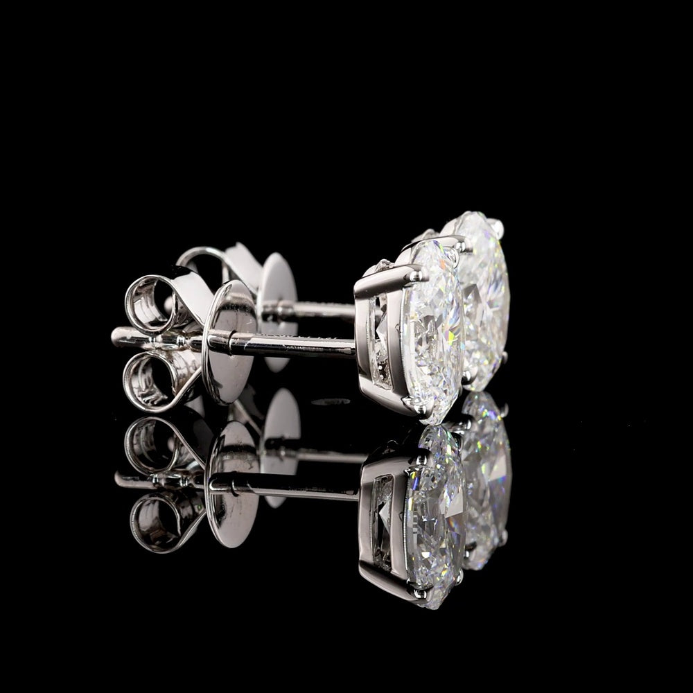 14K White Gold North-South Oval Lab Diamond Stud Earrings - 3.02 Carat Total Weight (E-F Color, VVS2 Clarity) with Prong Settings - Covaloro Fine Jewelry