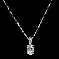 14K White Gold North-South Oval Pendant with Brilliant Cut Lab Diamond Accent Bail - 1.07 Carats Total Diamond Weight E-F VS1 - Covaloro Fine Jewelry