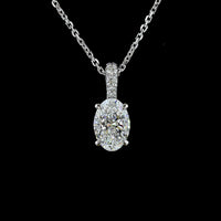 14K White Gold North-South Oval Pendant with Brilliant Cut Lab Diamond Accent Bail - 1.07 Carats Total Diamond Weight E-F VS1 - Covaloro Fine Jewelry