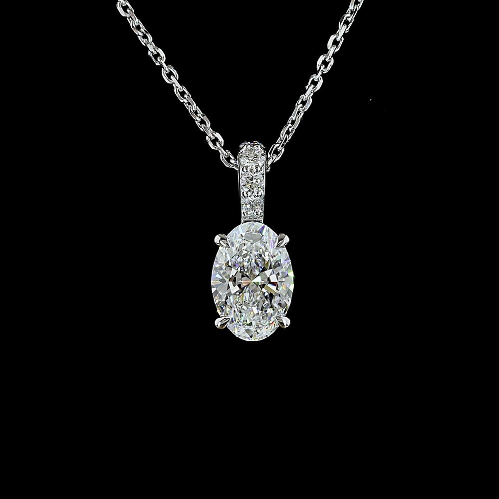 14K White Gold North-South Oval Pendant with Brilliant Cut Lab Diamond Accent Bail - 1.07 Carats Total Diamond Weight E-F VS1 - Covaloro Fine Jewelry