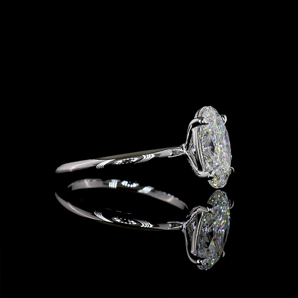 14K White Gold North-South Oval Solitaire Ring with 2.56 Carat Lab Diamond - E VVS2 Clarity, IGI Certified - Covaloro Fine Jewelry