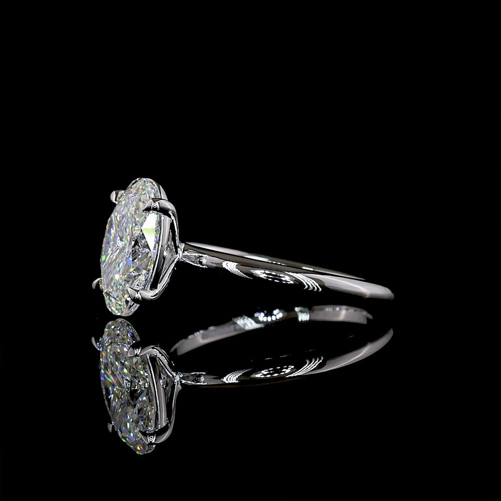 14K White Gold North-South Oval Solitaire Ring with 2.56 Carat Lab Diamond - E VVS2 Clarity, IGI Certified - Covaloro Fine Jewelry
