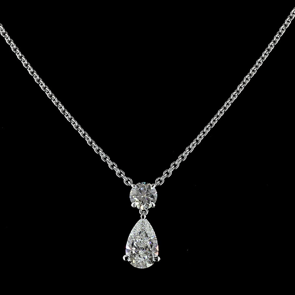 14K White Gold North-South Pear and Round Cut Lab Diamond Pendant - 2.43 Carat Total Weight, E VS1 GIA Certified - Covaloro Fine Jewelry