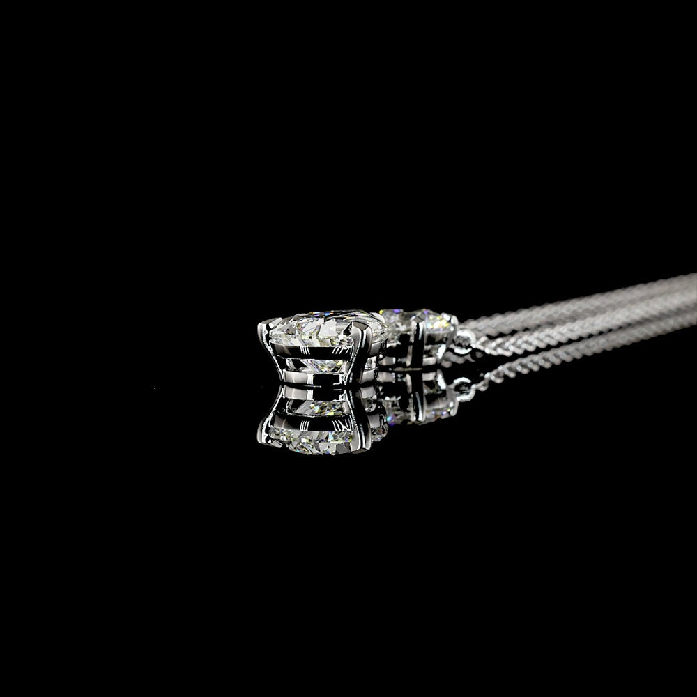 14K White Gold North-South Pear and Round Cut Lab Diamond Pendant - 2.43 Carat Total Weight, E VS1 GIA Certified - Covaloro Fine Jewelry