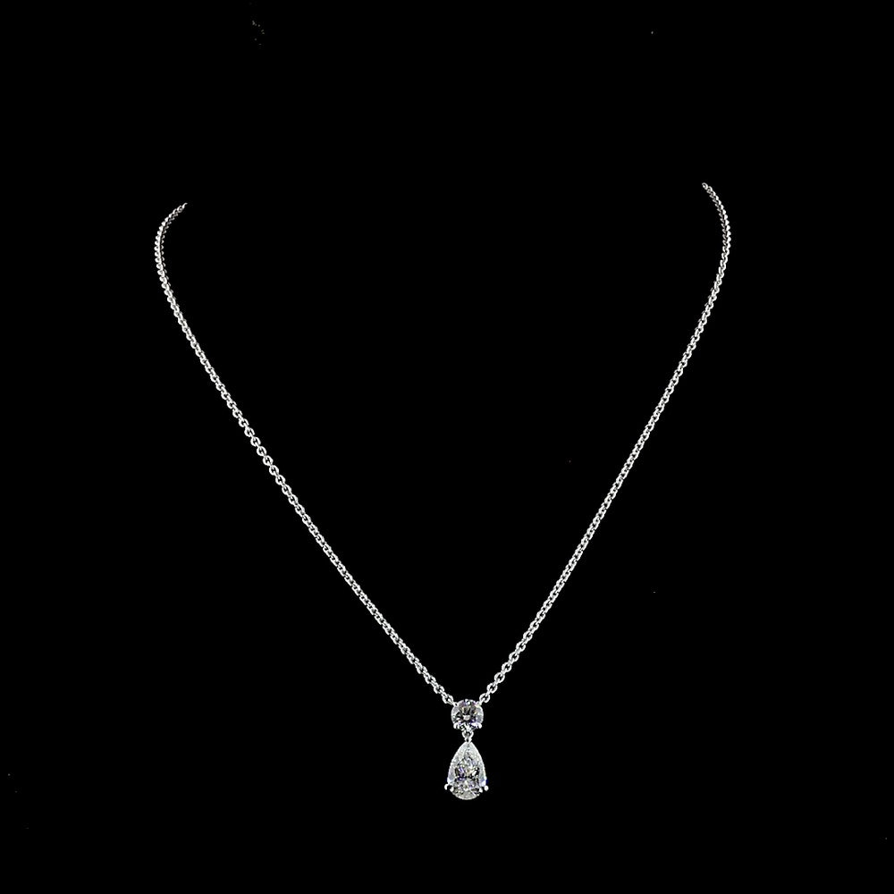 14K White Gold North-South Pear and Round Cut Lab Diamond Pendant - 2.43 Carat Total Weight, E VS1 GIA Certified - Covaloro Fine Jewelry