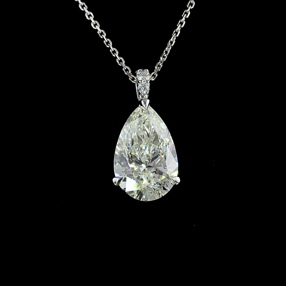 14K White Gold North-South Pear Shape Lab Diamond Pendant with Brilliant Cut Accent Stones - 4.07 Total Carat Weight GIA Certified - Covaloro Fine Jewelry