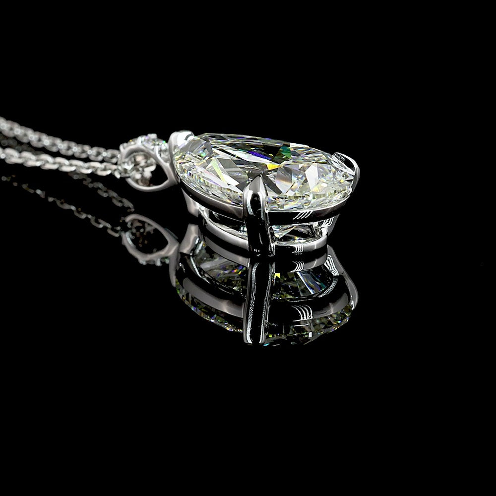 14K White Gold North-South Pear Shape Lab Diamond Pendant with Brilliant Cut Accent Stones - 4.07 Total Carat Weight GIA Certified - Covaloro Fine Jewelry