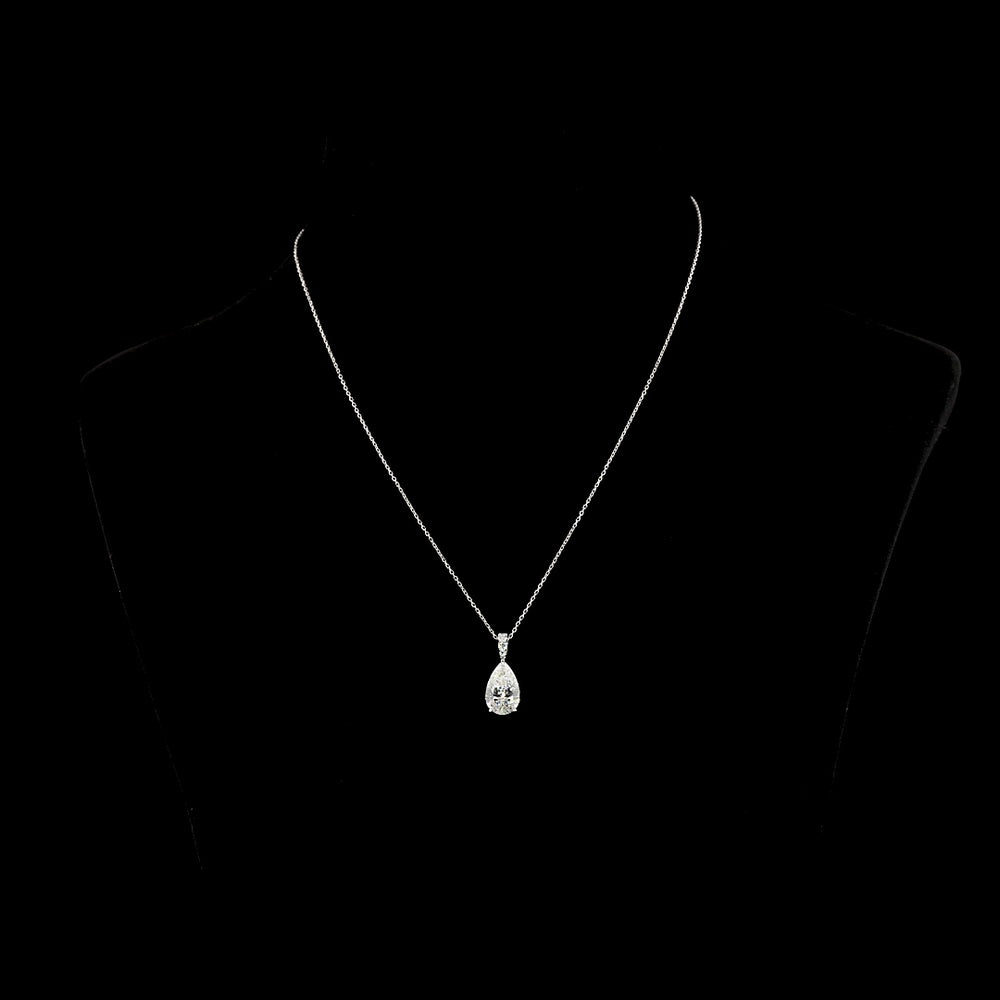 14K White Gold North-South Pear Shape Lab Diamond Pendant with Brilliant Round Accents - 2.67 Carat Total Diamond Weight, F VVS2 Clarity - Covaloro Fine Jewelry