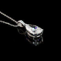 14K White Gold North-South Pear Shape Lab Diamond Pendant with Brilliant Round Accents - 2.67 Carat Total Diamond Weight, F VVS2 Clarity - Covaloro Fine Jewelry