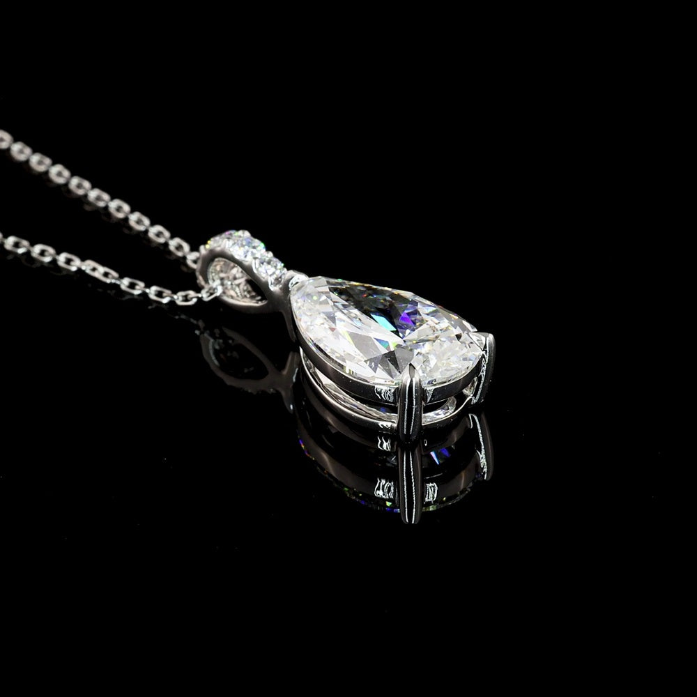 14K White Gold North-South Pear Shape Lab Diamond Pendant with Brilliant Round Accents - 2.67 Carat Total Diamond Weight, F VVS2 Clarity - Covaloro Fine Jewelry
