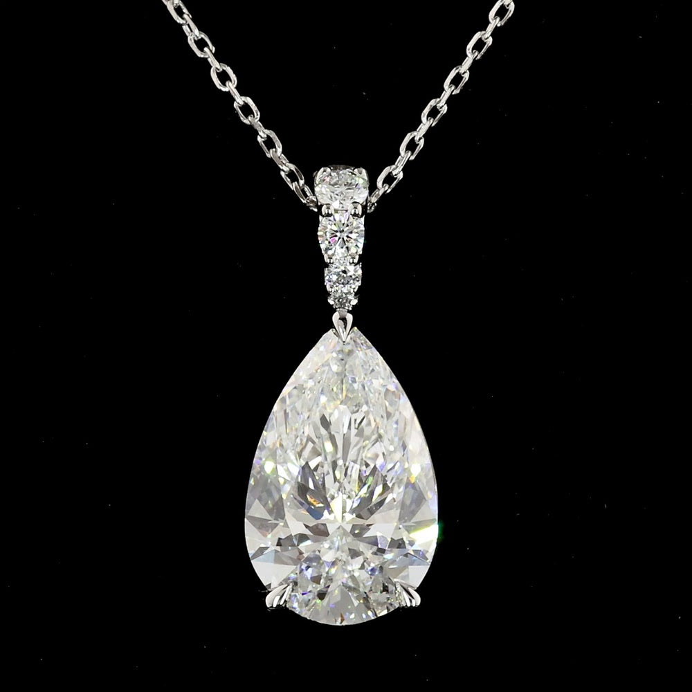 14K White Gold North-South Pear Shape Lab Diamond Pendant with Brilliant Round Accents - 2.67 Carat Total Diamond Weight, F VVS2 Clarity - Covaloro Fine Jewelry