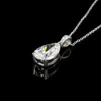 14K White Gold North-South Pear Shape Lab Diamond Pendant with Brilliant Round Accents - 2.67 Carat Total Diamond Weight, F VVS2 Clarity - Covaloro Fine Jewelry