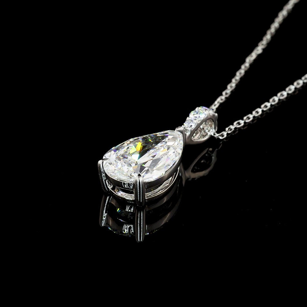 14K White Gold North-South Pear Shape Lab Diamond Pendant with Brilliant Round Accents - 2.67 Carat Total Diamond Weight, F VVS2 Clarity - Covaloro Fine Jewelry