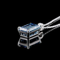 14K White Gold North-South Pendant with 3.47 Carat Emerald Cut Fancy Vivid Blue Lab Diamond and Brilliant Cut Lab Diamond Accents - 3.54 Carat Total Weight - Covaloro Fine Jewelry