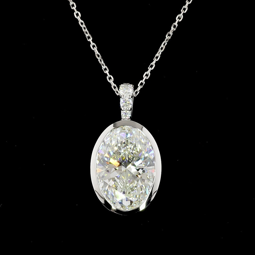 14K White Gold North-South Pendant with 5.03 Carat Oval Lab Diamond and Accent Diamonds - 5.12 Carat Total Diamond Weight GIA Certified - Covaloro Fine Jewelry