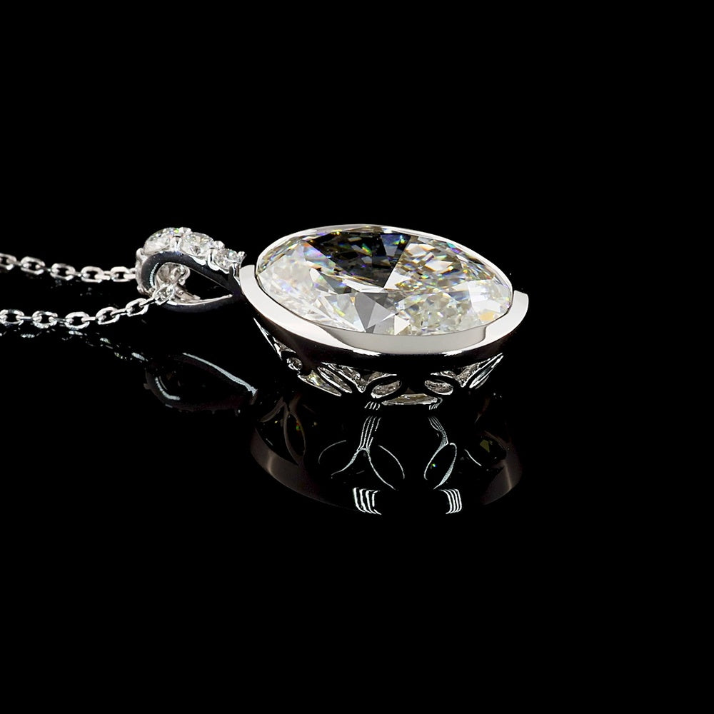 14K White Gold North-South Pendant with 5.03 Carat Oval Lab Diamond and Accent Diamonds - 5.12 Carat Total Diamond Weight GIA Certified - Covaloro Fine Jewelry