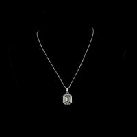 14K White Gold North-South Pendant with Bezel Set 4.57 Carat Emerald Cut Lab Diamond and Baguette Diamond Halo - 8.94 Carat Total Diamond Weight - Covaloro Fine Jewelry