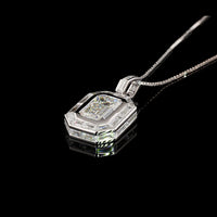 14K White Gold North-South Pendant with Bezel Set 4.57 Carat Emerald Cut Lab Diamond and Baguette Diamond Halo - 8.94 Carat Total Diamond Weight - Covaloro Fine Jewelry