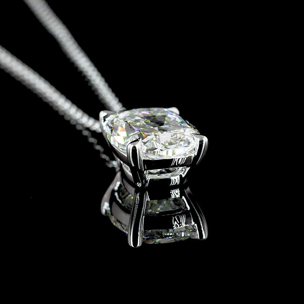 14K White Gold North-South Pendant with Cushion Brilliant Cut Lab Diamond - 3.02 Carat Total Diamond Weight - Covaloro Fine Jewelry