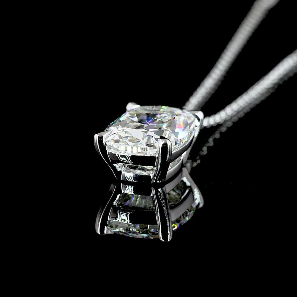14K White Gold North-South Pendant with Cushion Brilliant Cut Lab Diamond - 3.02 Carat Total Diamond Weight - Covaloro Fine Jewelry