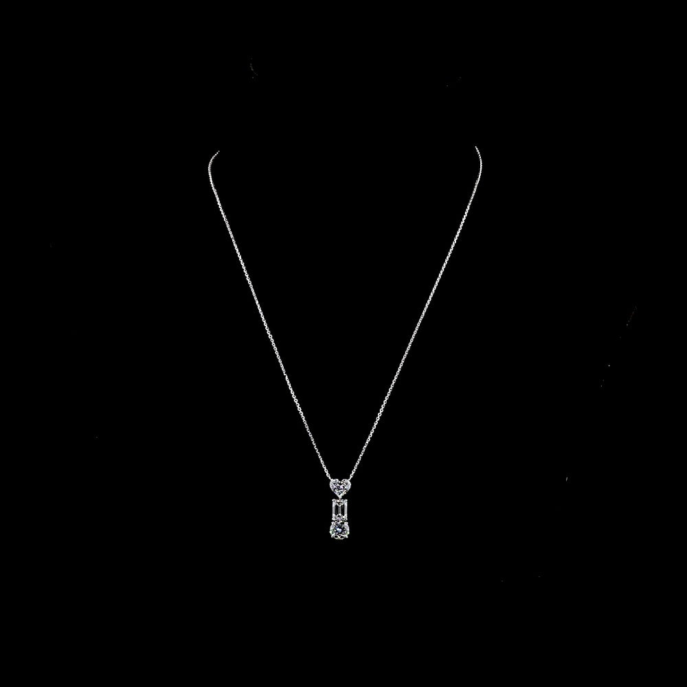 14K White Gold North-South Pendant with Heart, Emerald Cut, and Brilliant Cut Lab Diamonds - 3.08 Carats Total Weight - Covaloro Fine Jewelry