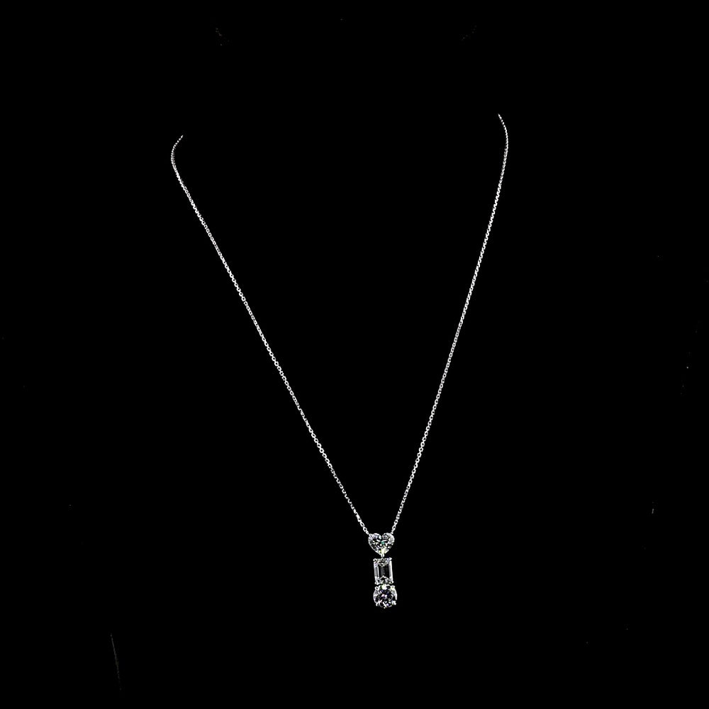 14K White Gold North-South Pendant with Heart, Emerald Cut, and Brilliant Cut Lab Diamonds - 3.11 Carats Total Diamond Weight - Covaloro Fine Jewelry